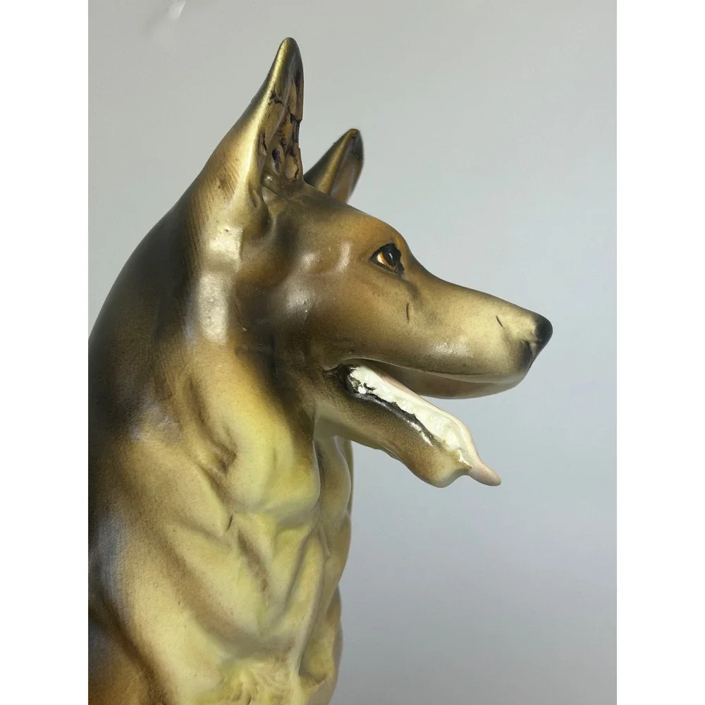 Vintage Ceramic German Shepherd Dog Figurine Made in Japan Hand Painted Repaired